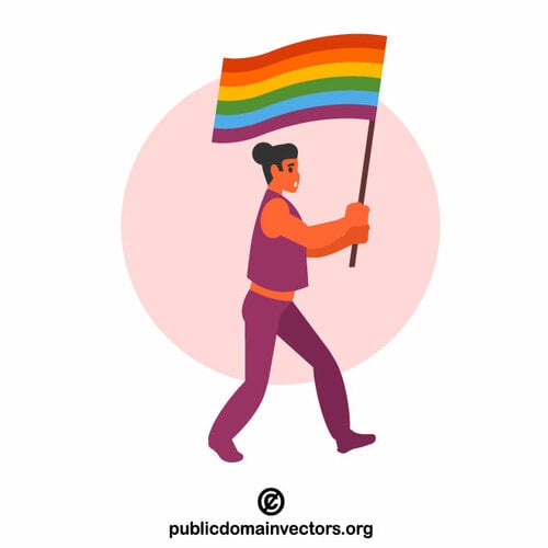 Transgender person holding rainbow flag