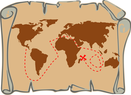Mapa de rota do antigo pirata
