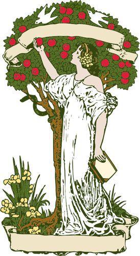 सेब के पेड़ पर महिला