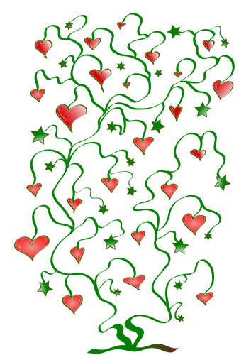 עץ של לבבות עם עלים של גרפיקה וקטורית כוכבים