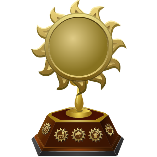 Wektor rysunek złote słońce w kształcie Trophy