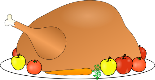 Plato de pavo con frutas y verduras vector Clipart