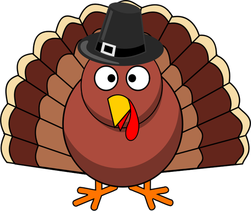 Vector clip art of funny turkey with black hat