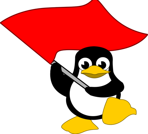 Tux развевающийся красный флаг-векторное изображение