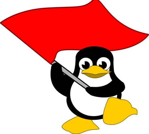 Tux waving red flag vector image