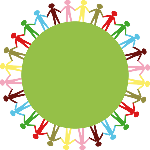 Clip art of people holding hands around green circle