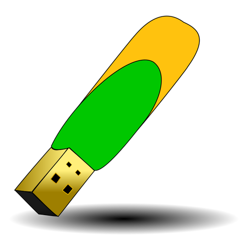 Vektorigrafiikka vihreästä ja oranssista USB-tikusta lähikuva