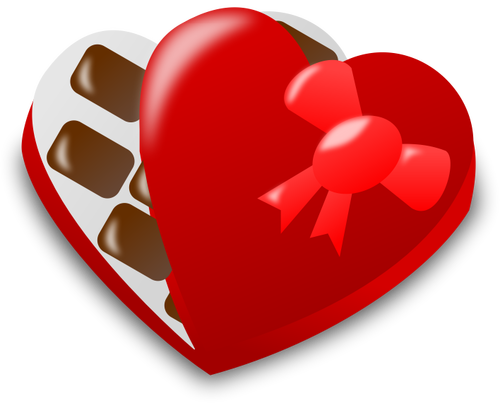 Vector illustration of red heart shaped chocolate box half open