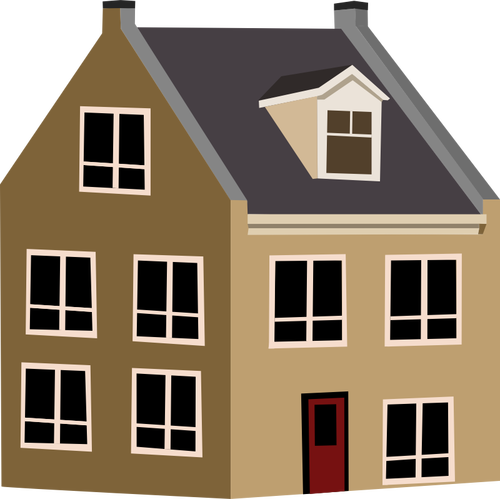 Vectorillustratie van bruin huis met grote ramen