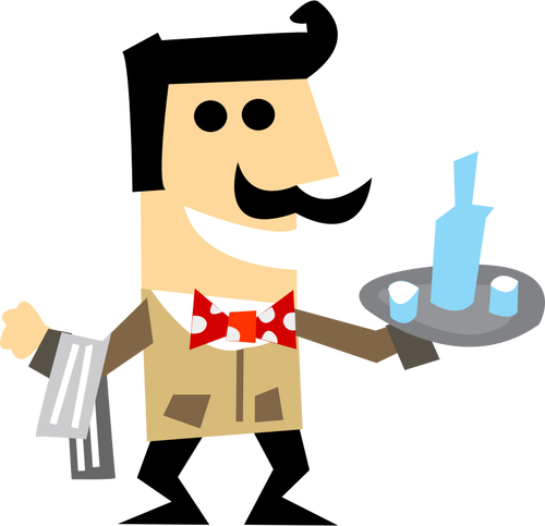 Vector clip art of waiter man with a tray