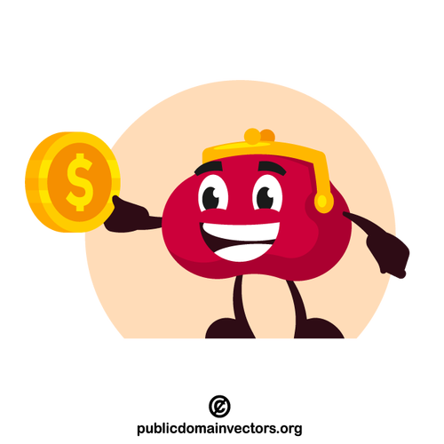 Wallet character with a coin