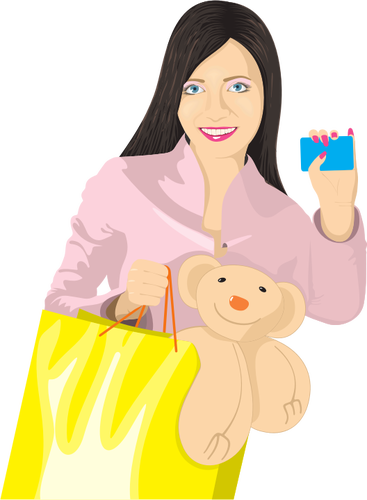 Vector clip art of girl with card and bag