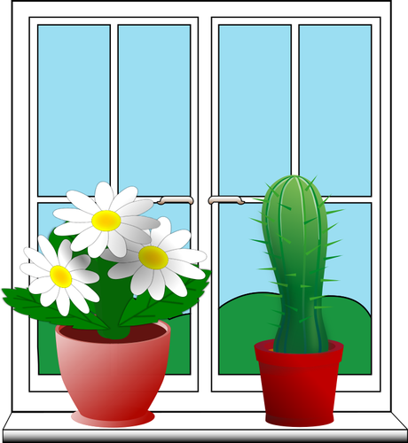 Clipart de fenêtre avec deux plantes en pot