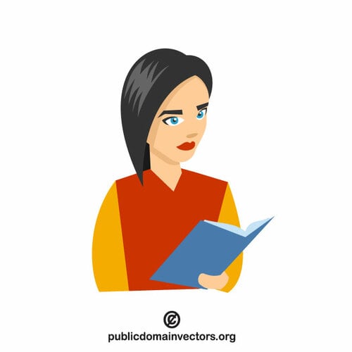 Girl reading a book vector clip art | Public domain vectors