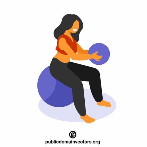 Frau sitzt auf einem Gummiball