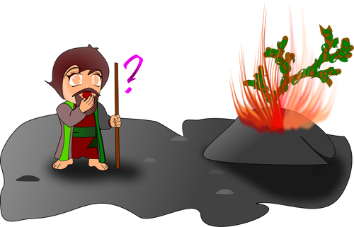 Vector illustration of Moses and burning bush