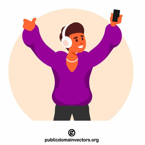 Young man listening to music on a smartphone