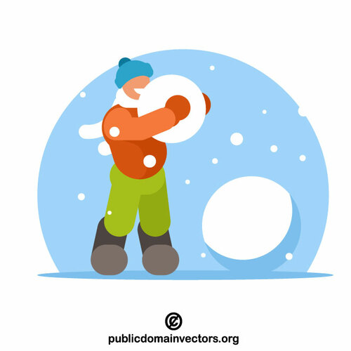 Jeune homme fabriquant un bonhomme de neige