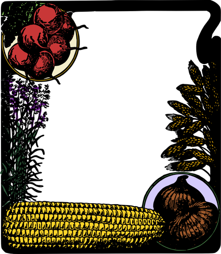 Corn and onion frame vector drawing