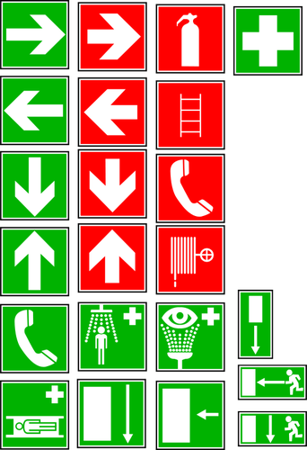 消防出口和医疗指示标牌矢量绘图