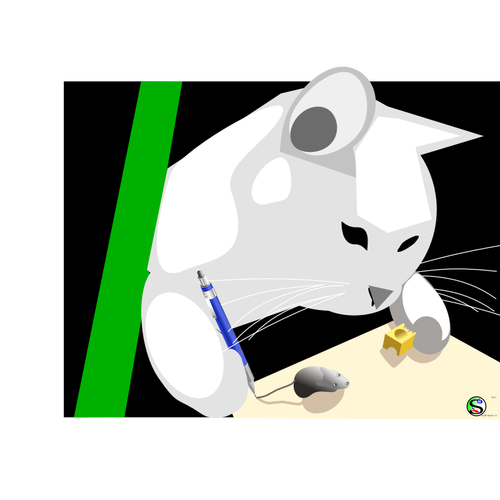 וקטור ציור של חתול משחק עם עכבר וגבינה