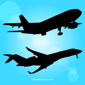 यात्री हवाई जहाज के silhouettes
