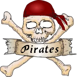 Vector illustration of wooden pirate sign with a skull