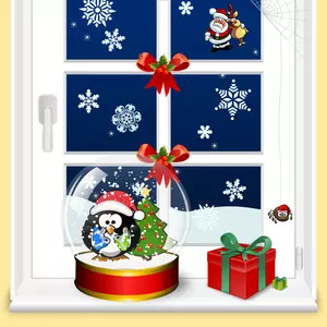 Christmas window home scene vector graphics