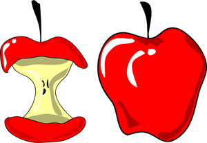 Vektorikuva punaisesta omenasta ja omenasta puoliksi leikattuna