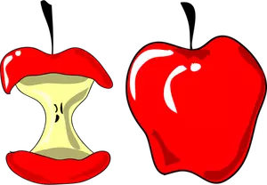 Vektorikuva punaisesta omenasta ja omenasta puoliksi leikattuna