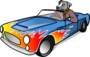 Hond in sportwagen vector afbeelding