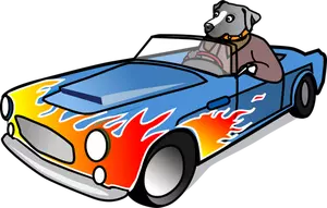 Perro en coche deportivo vector de la imagen