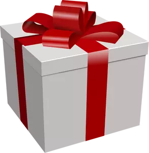 Gambar vektor kotak hadiah putih dengan pita merah