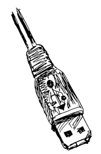 Vektor klip seni tangan dan pensil ditarik konektor USB