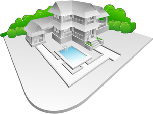 Poolside mansion vector drawing