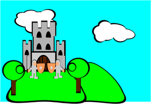 Château de dessin animé avec des gardes