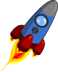 파란색과 빨간색 로켓 엔진을 발 화 하는 벡터 그래픽
