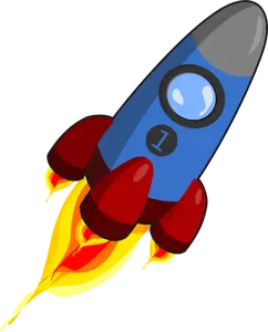 Sininen ja punainen raketti moottoreilla sytytti vektorigrafiikan