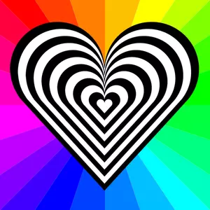 Vector image of a patterned heart with rainbow background