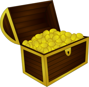 Vector image of wooden treasure chest with gold frame