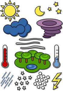 Vector image of cartoon weather forecast color symbols