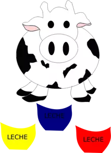 Vector afbeelding van koe met melkflessen