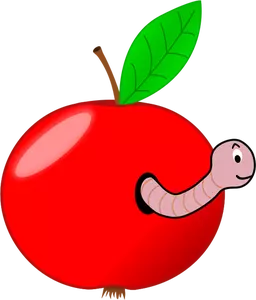 Apel merah dengan cacing vektor gambar