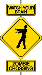 Graphiques vectoriels de zombie traversant le panneau d'avertissement de trafic