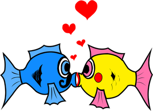 Vektorgrafik med två fiskar kyssar