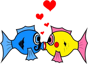Vektorgrafik med två fiskar kyssar