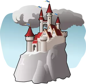Vektorové ilustrace kreslené budova na vrcholu hory