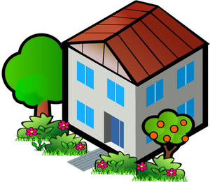 Vecteur, dessin de maison à côté d'un pommier