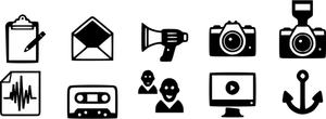 Illustration vectorielle de jeu d'icônes de communication noir et blanc