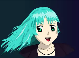 Vektor ClipArt-bilder av anime flicka med långa blå hår